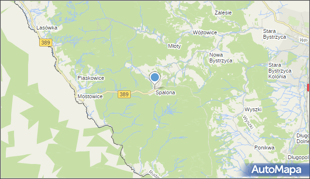 mapa Spalona, Spalona gmina Bystrzyca Kłodzka na mapie Targeo